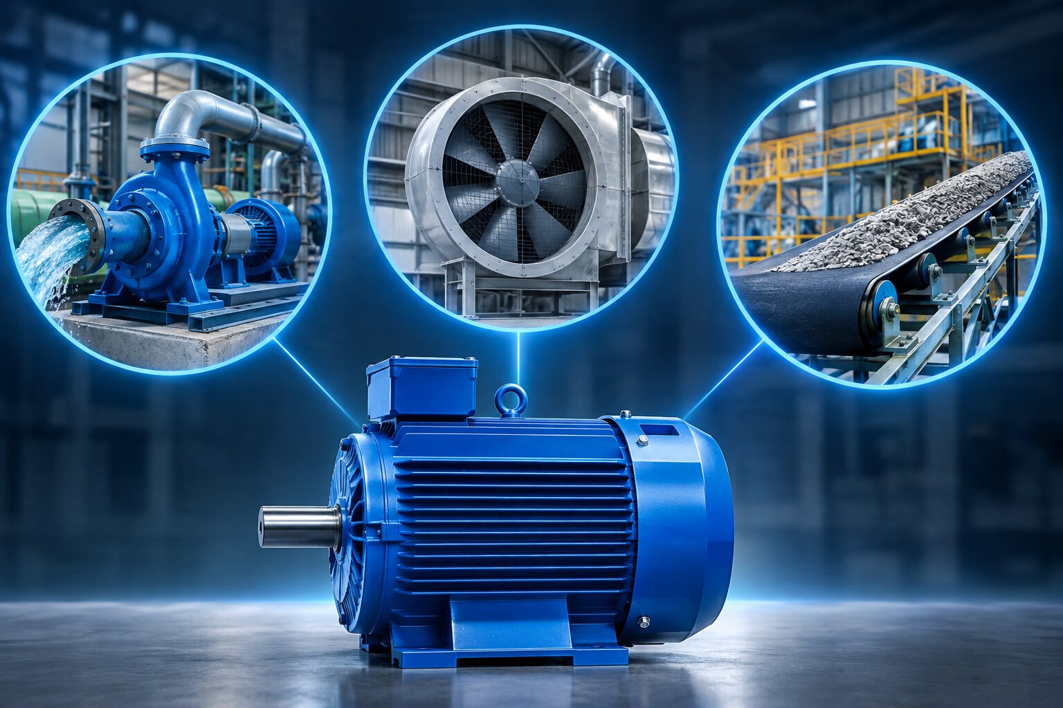 راهنمای جامع انتخاب الکتروموتور برای پمپ‌ها، فن‌ها و نوار نقاله‌ها (Conveyor)