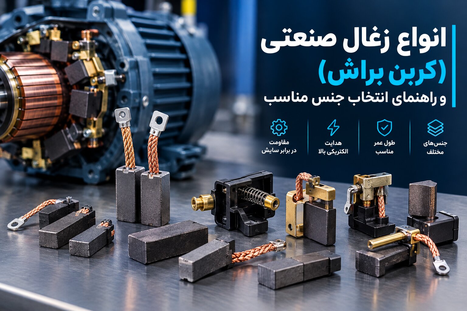 انواع زغال صنعتی (کربن براش) و راهنمای انتخاب جنس مناسب